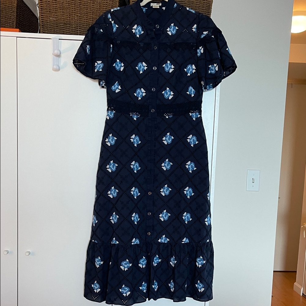 Shoshanna Navy Blue Floral Midi Dress